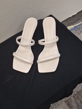 Ivory Strappy Square-Toe Slide Heels - Women
